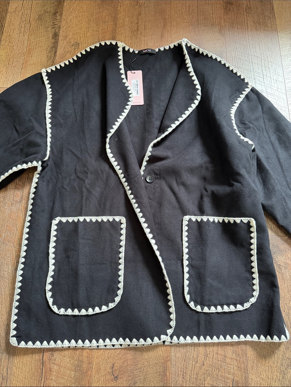 Black Blazer with Cream Crochet Trim - Women’s Tailored Jacket